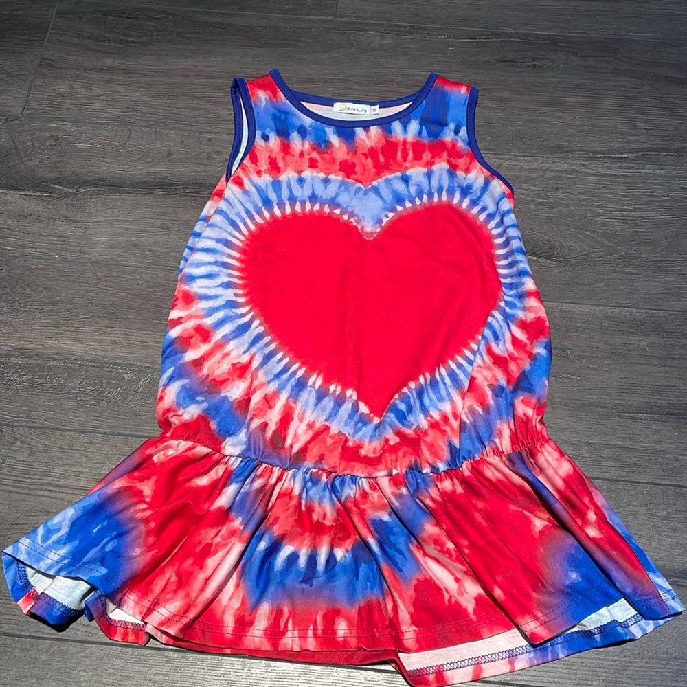Red, White, and Blue tie dyed heart dress. Girls Size 12